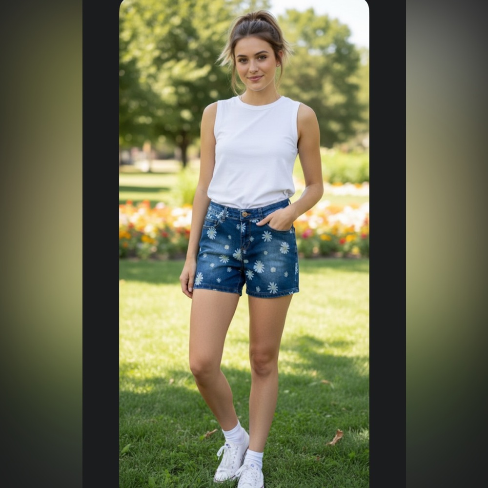 Designer “Vintage Violet” Distressed Daisy Denim Women's Shorts 8P